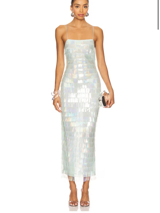 Retrofete Dresses & Skirts - Retrofete Iridescent White Sequin Slip Midi Dress